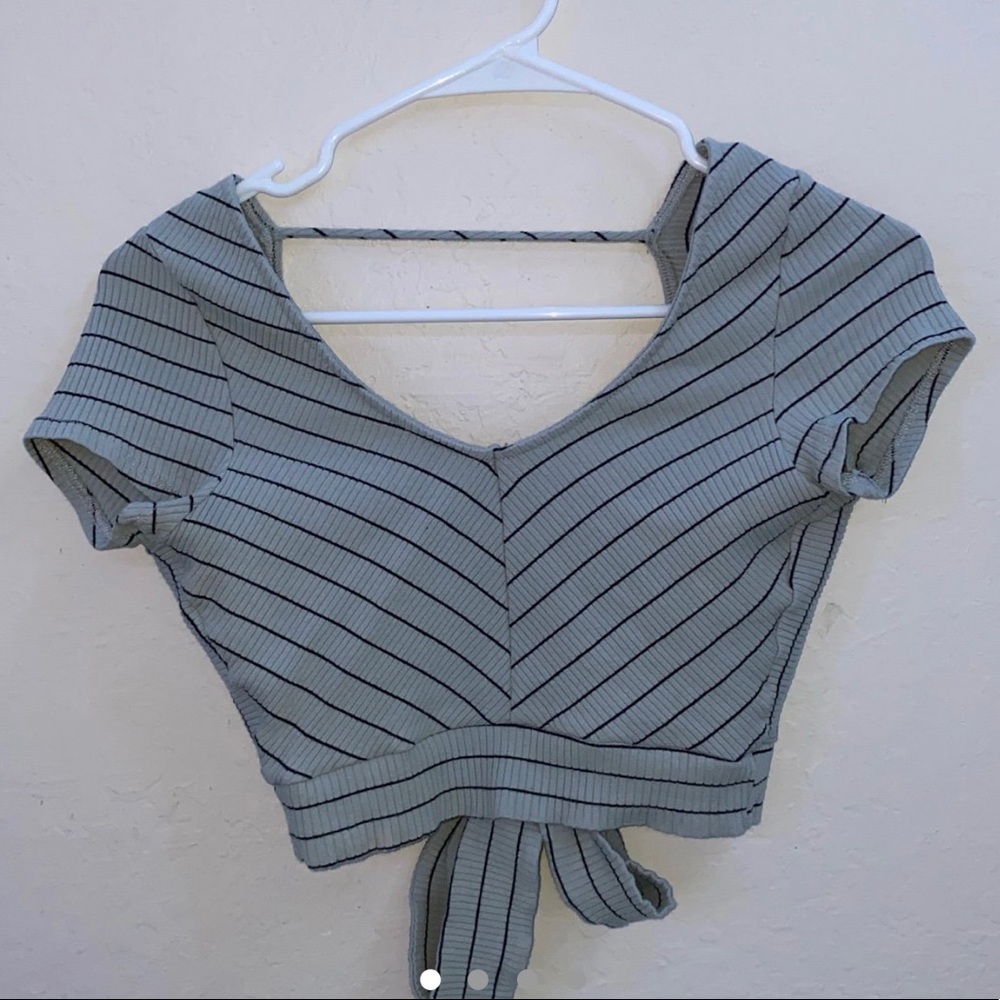 Faded Teal Striped Backless Top